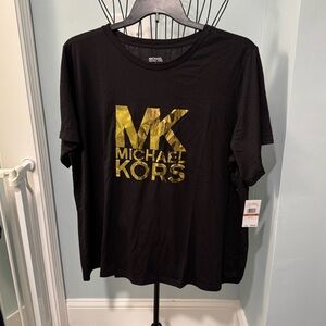 Michael Kors Black Gold foil logo Cotton/Modal Blend women’s t shirt 3X 3XL